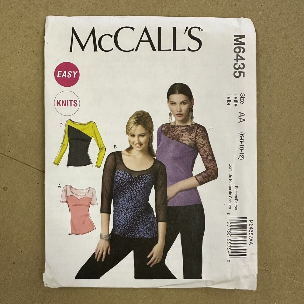 NEW McCall's M6435 Misses' Easy Knit Tops & Stretch Lace Sizes 6-12 UNCUT FF